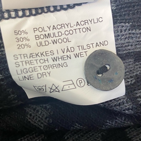 Skovhuus Black Print Wool Blend V Faux Fur Neck Sweater Size M - Picture 6 of 6